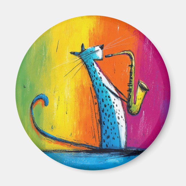 Imã Gato Azul Tocando um Saxofone (Frente)