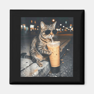 Imã Gato Bebendo Café Gelado Meme Engraçado de Animal 