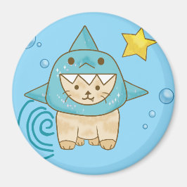 Imã Gato beige bonito em roupa de tubarão aqua tema do