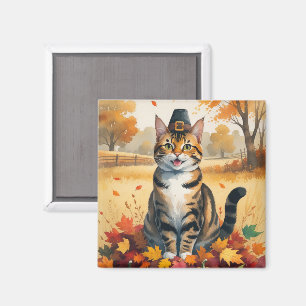 Imã Gato Bengal em Arte de Ação de Graças de Folhas de
