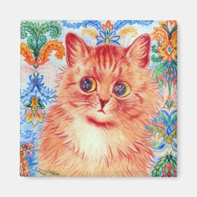 Imã Gato bonitinho Louis Wain com padrões abstrato atr (Frente)