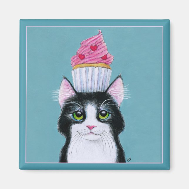 Imã Gato bonito com ímã Cupcake (Frente)