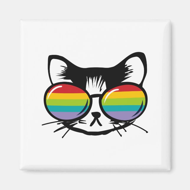 Imã gato bonito com óculos escuros arco-íris (Frente)