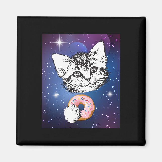 Imã Gato Bonito Comendo Uma Rosquinha No Espaço (Frente)