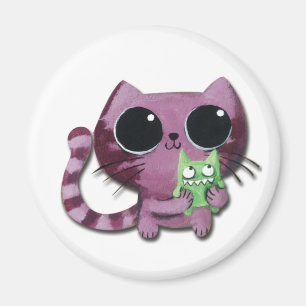 Imã Gato bonito do gatinho com o monstro verde pequeno