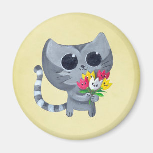 Imã Gato bonito e flores do gatinho