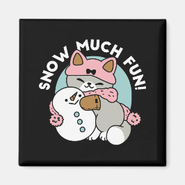 Imã Gato Bonito em Neve Gear com Arte Snowman