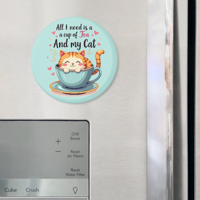 Imã Gato bonito em Teacup Kawaii Cozy Art (In Situ (Fridge))