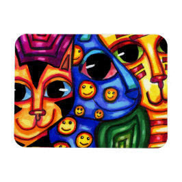 Ímã Gato Bonito Enfrenta Arte Animal Colorido