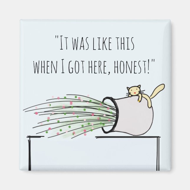 Imã Gato Bonito Engraçado A Derrubar Coisas (Frente)