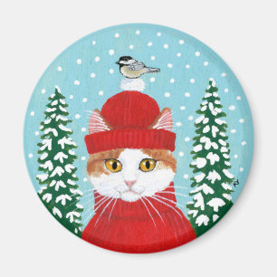Imã Gato bonito, neve do inverno do Natal do pássaro