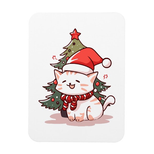 Ímã Gato bonito vestindo chapéu de Papai Noel perto da (Vertical)