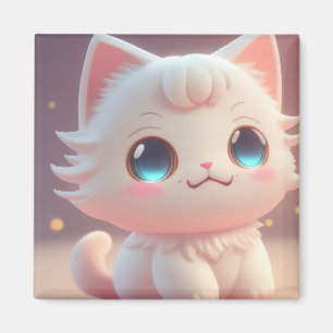 Imã Gato Branco Bonito Kawaii Fluffy