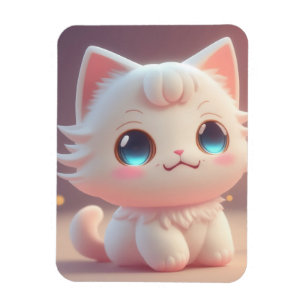 Ímã Gato Branco Bonito Kawaii Fluffy