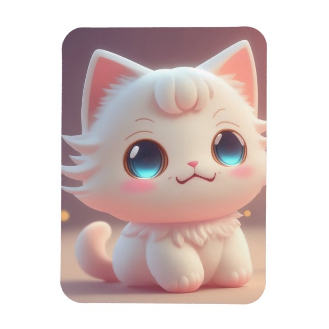Ímã Gato Branco Bonito Kawaii Fluffy (Vertical)