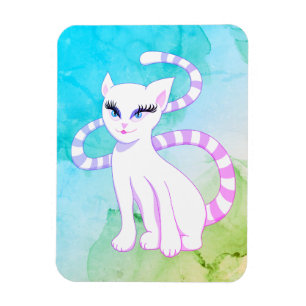 Ímã Gato Branco Colorido - Linda Menina Felina