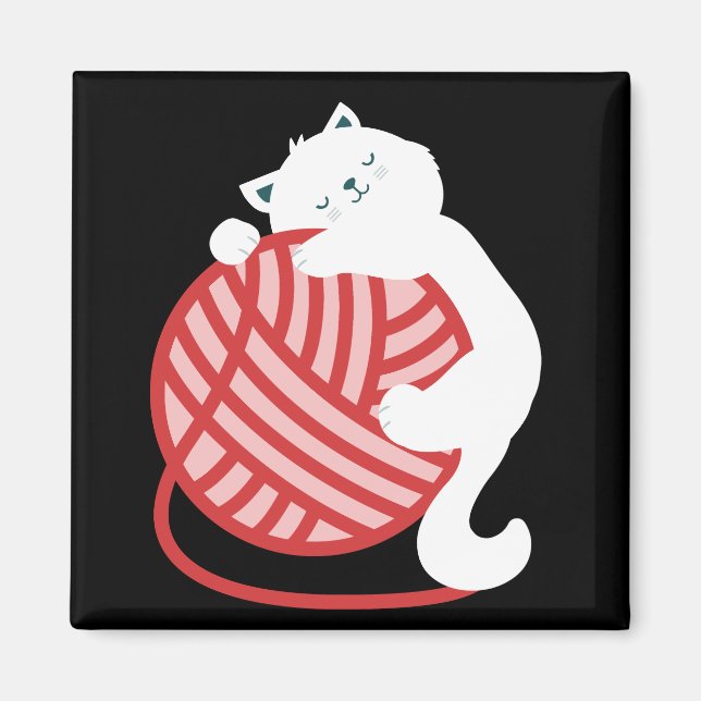 Imã Gato branco-cúmulo com bola de fios (Frente)