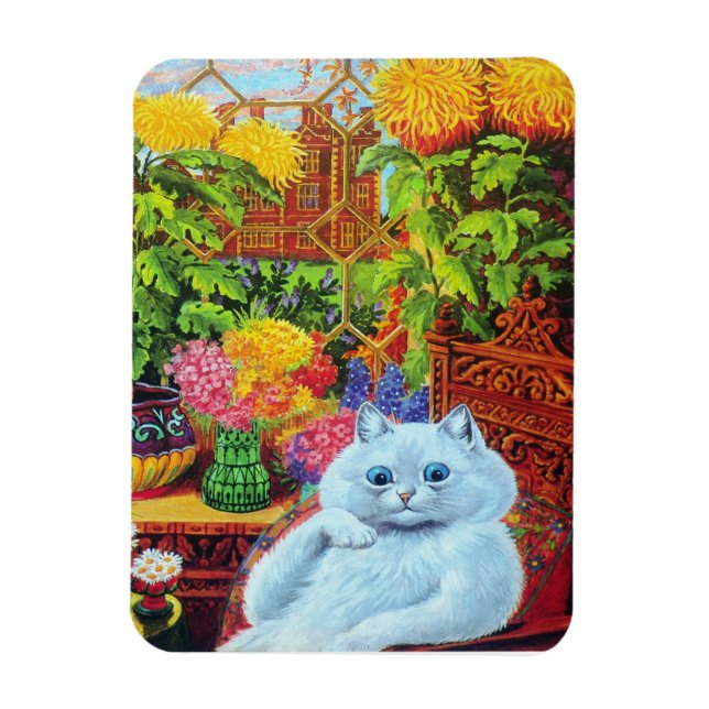 Ímã Gato Branco de Louis Wain na Sala de Jardim (Vertical)