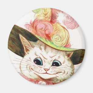 Imã Gato branco de sorriso com chapéu