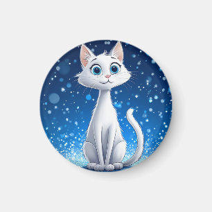 Imã Gato Branco Encantador com Olhos Azuis Grandes