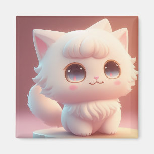 Imã Gato Branco Fluffy, Bonito Olho Grande