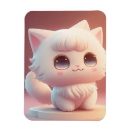 Ímã Gato Branco Fofo de Olhos Grandes