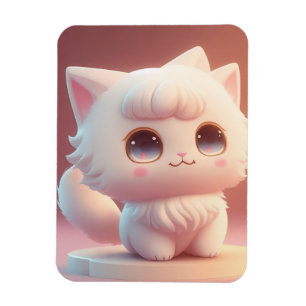 Ímã Gato Branco Fofo de Olhos Grandes