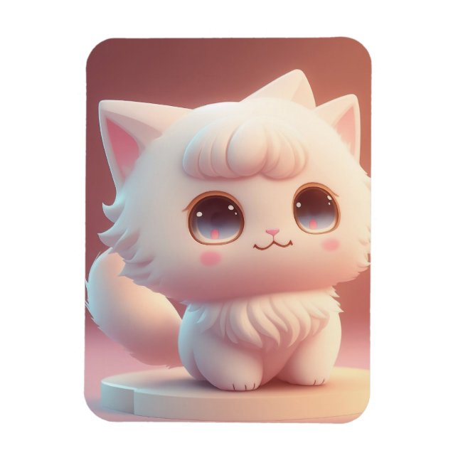 Ímã Gato Branco Fofo de Olhos Grandes (Vertical)