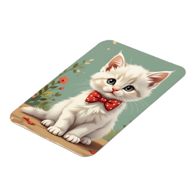 Ímã Gato branco fofo e adorável com gravata borboleta (Left Side)