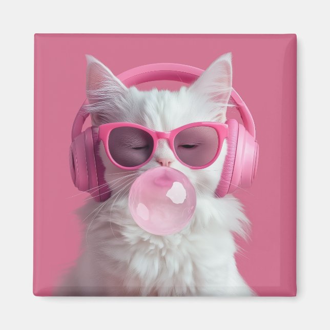 Imã Gato Branco Fofo - Personalizado (Frente)