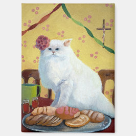 Imã Gato Branco Inspirado no Folclore Mexicano