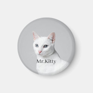 Imã Gato Branco Nome de Estimação Personalizado – Retr