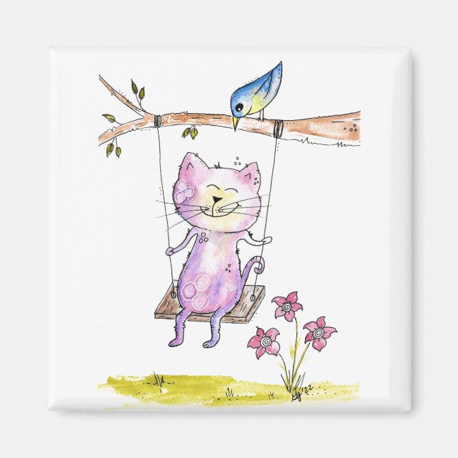 Imã Gato branco rosa em giz (Frente)