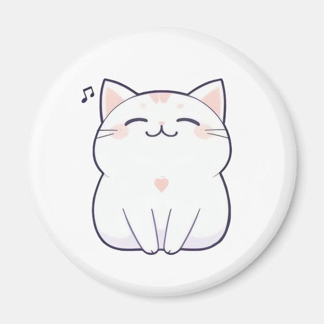 Imã Gato Cantando com Nota Musical Design Kawaii (Frente)