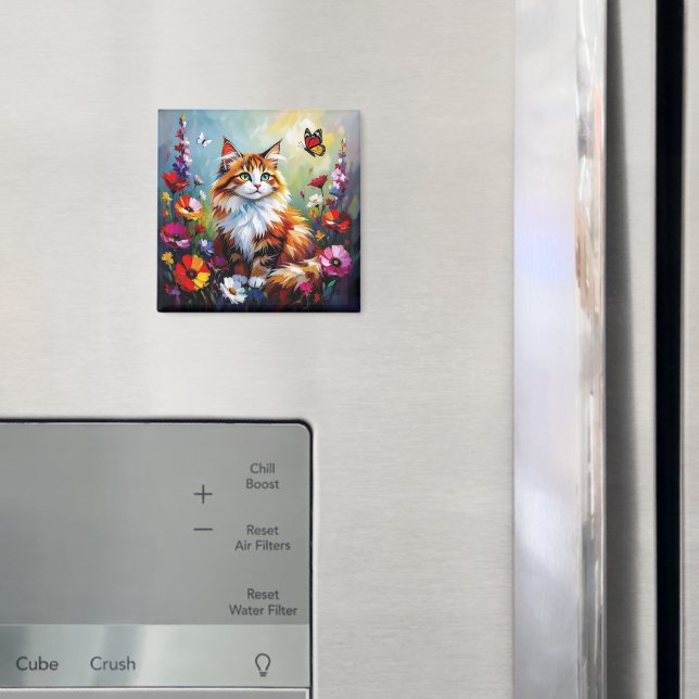 Imã Gato Caprichoso Fofo, Flores e Borboletas (In Situ (Fridge))