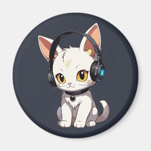 Imã Gato Charmoso e Elegante de Headphones
