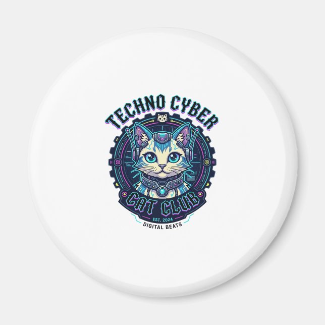 Imã Gato Cibernético Techno Design Divertido Amante de (Frente)