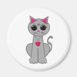 Imã Gato Cinza Feliz Divertido Fofo