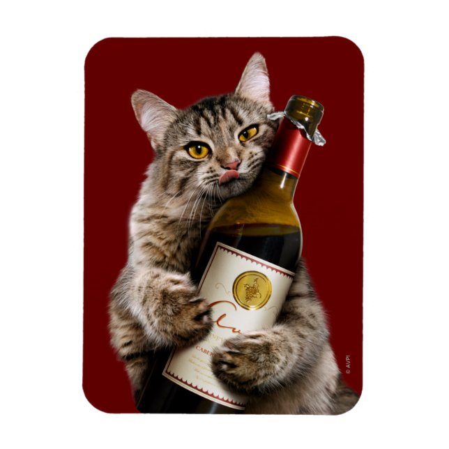 Ímã Gato Com Garrafa De Vinho (Vertical)