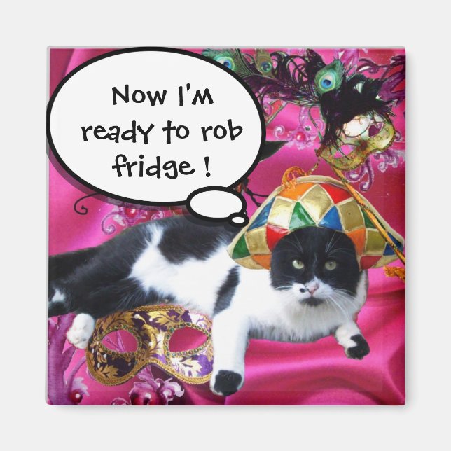 IMÃ GATO COM HARLEQUIN HAT E MÁSCARAS DE MASCARADA (Frente)