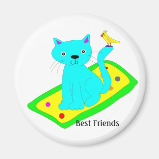 Imã gato com pássaro amarelo no tapete