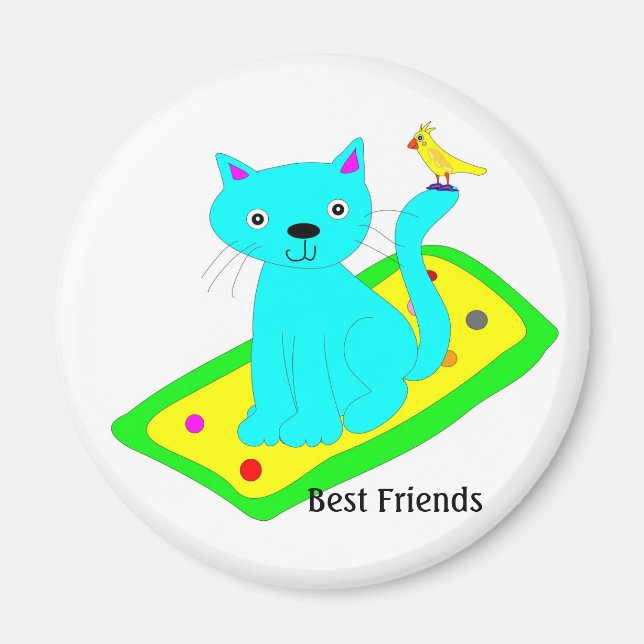 Imã gato com pássaro amarelo no tapete (Frente)