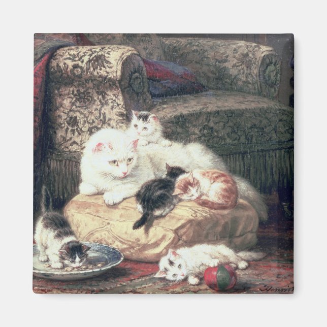 Imã Gato com seus gatinhos em uma almofada (Frente)