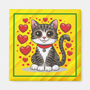 Imã Gato com Símbolos de Amor Clipart-85245