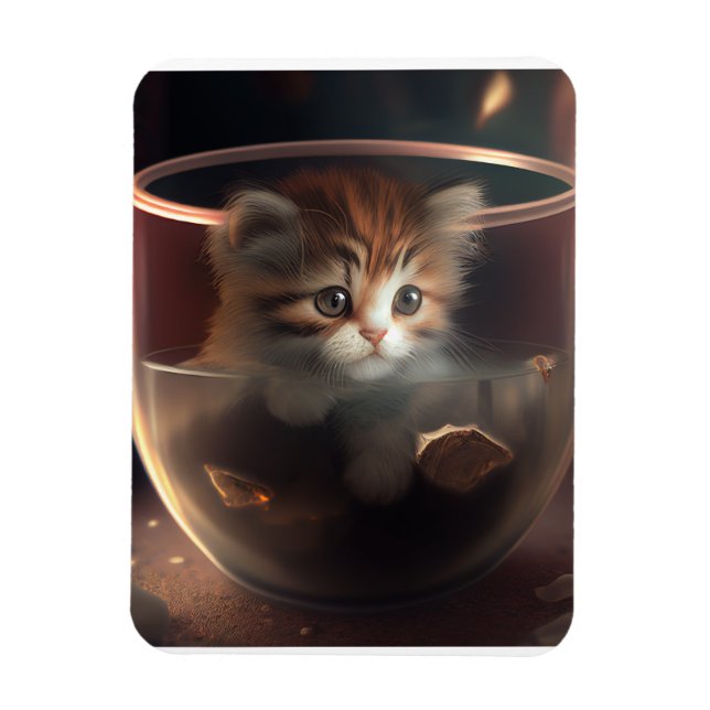 Ímã gato com uma foto flexível do teacup transparente (Vertical)