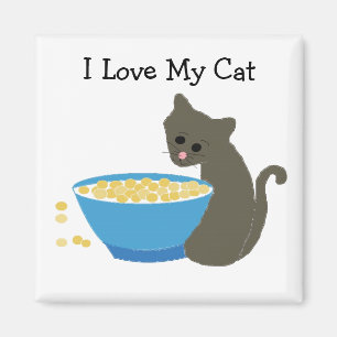 Imã Gato com uma Tigela de Comida Azul