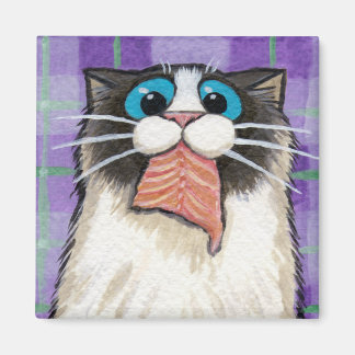 Imã Gato Comendo Salmão Magnético