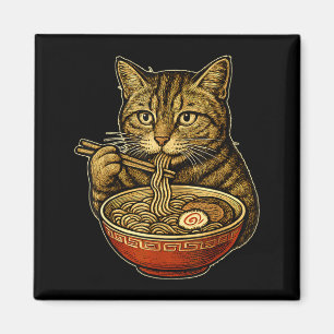 Imã Gato Comendo Sopa de Ramen Manga Divertido Neko Ot