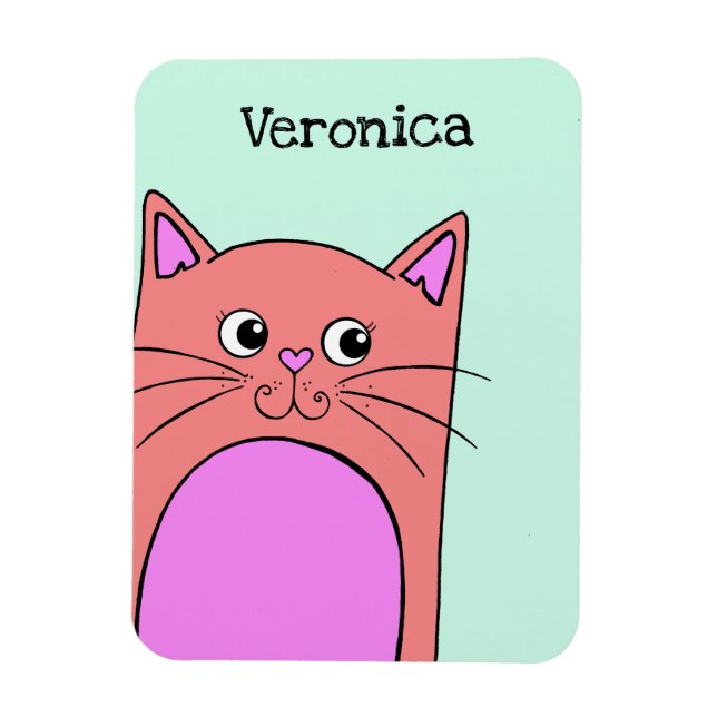 Ímã Gato Cor-de-Rosa Bonito Personalizado (Vertical)