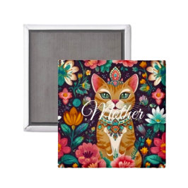 Imã Gato Coroado Cheio de Joias